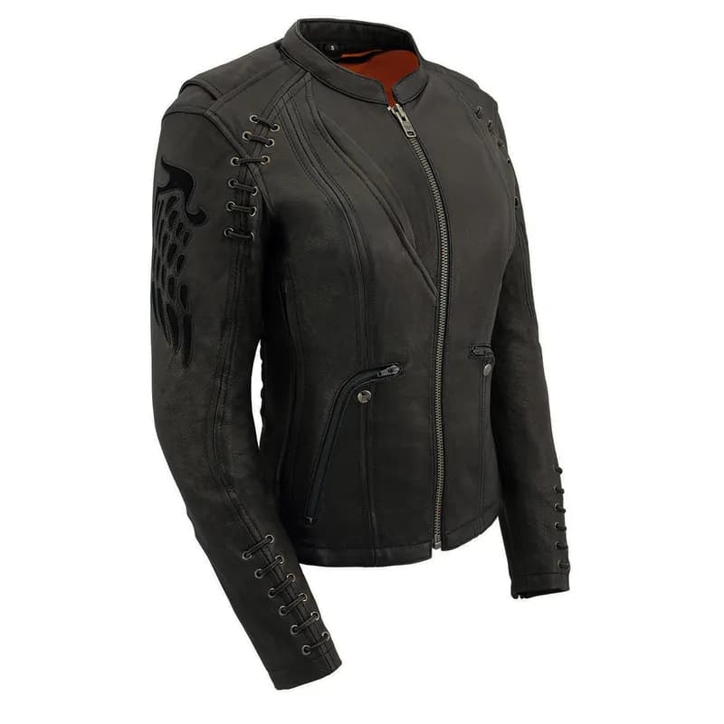 Women's Black Leather Lightweight Scuba Racer Jacket — image 1 of 1