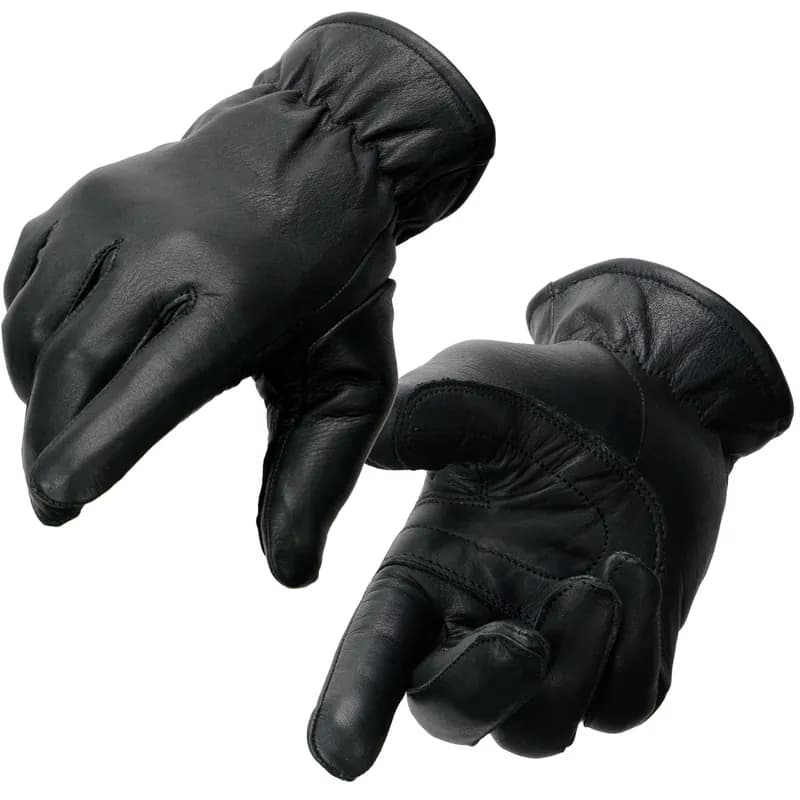 Women's Black Leather Thermal Lined Motorcycle Gloves w/ Cinch Wrist Closure — image 1 of 1