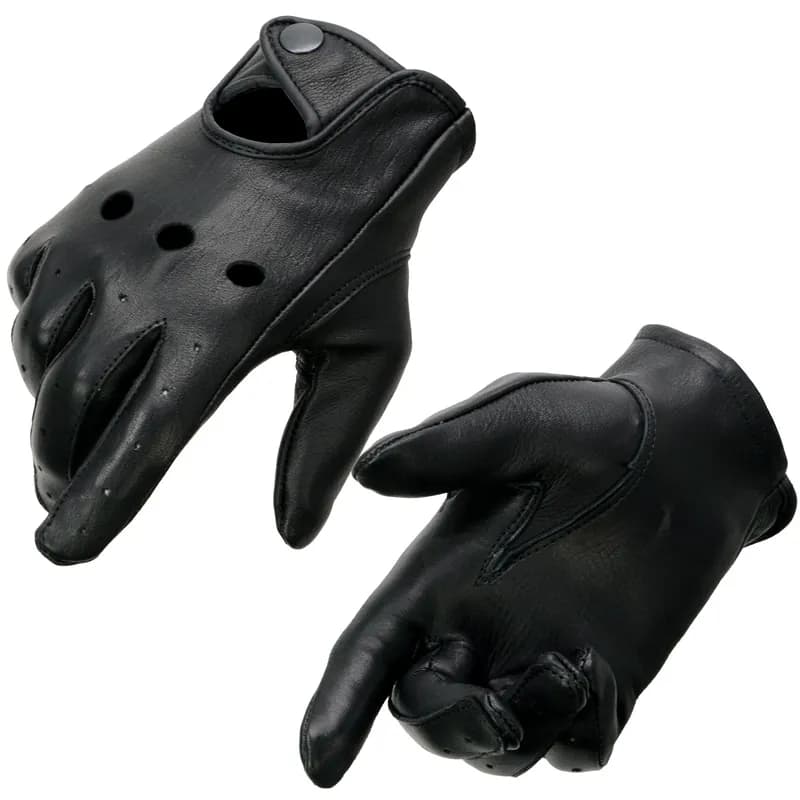 Women's Black Perforated Deer Skin Leather Motorcycle Gloves w/ Breathable Open — image 1 of 1