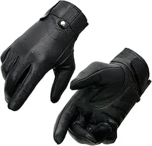 Women's Black Perforated Leather Gel Palm Lightweight Motorcycle Hand Gloves W/ — image 1 of 1