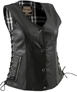 Women's Black Premium Leather Motorcycle Biker Rider Vest w/ Snap Button Closure — image 1 of 1
