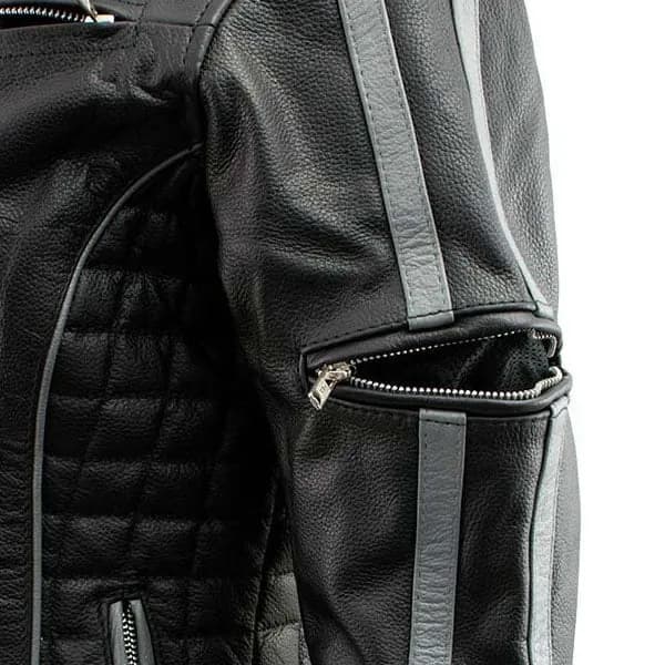 Women’s Black with Silver Multi Vented Leather Motorcycle Jacket — image 1 of 1