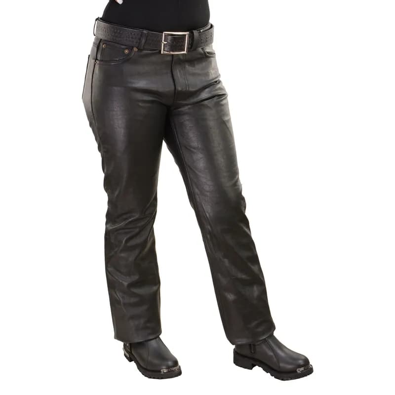 Women's Classic 5 Pocket Black Casual Motorcycle Leather Pants — image 1 of 1