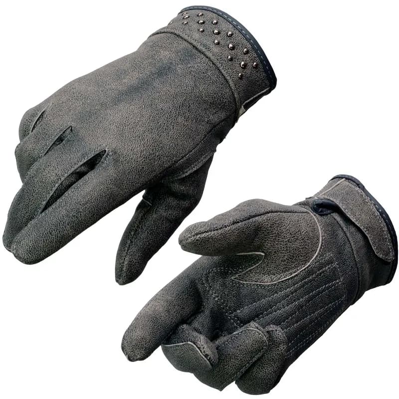 Women's Distressed Grey Leather Gel Palm Motorcycle Hand Gloves W/ Stylish ‘Wrist — image 1 of 1