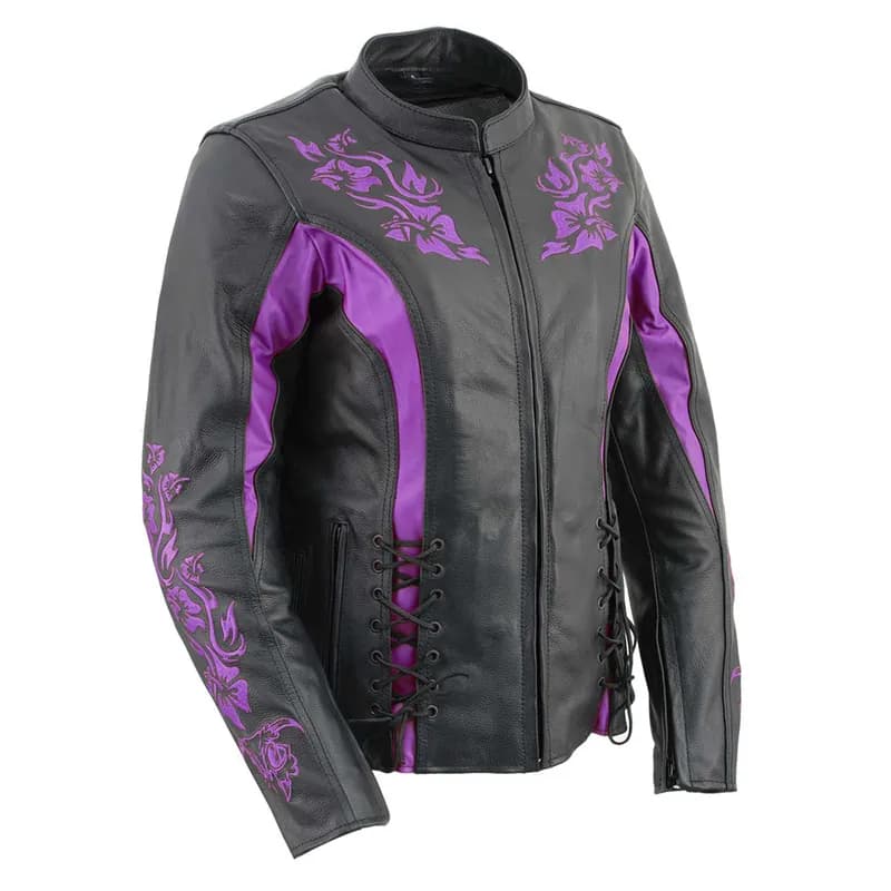 Women's Premium Black Leather Embroidered Jacket with CE Armor Protection — image 1 of 1