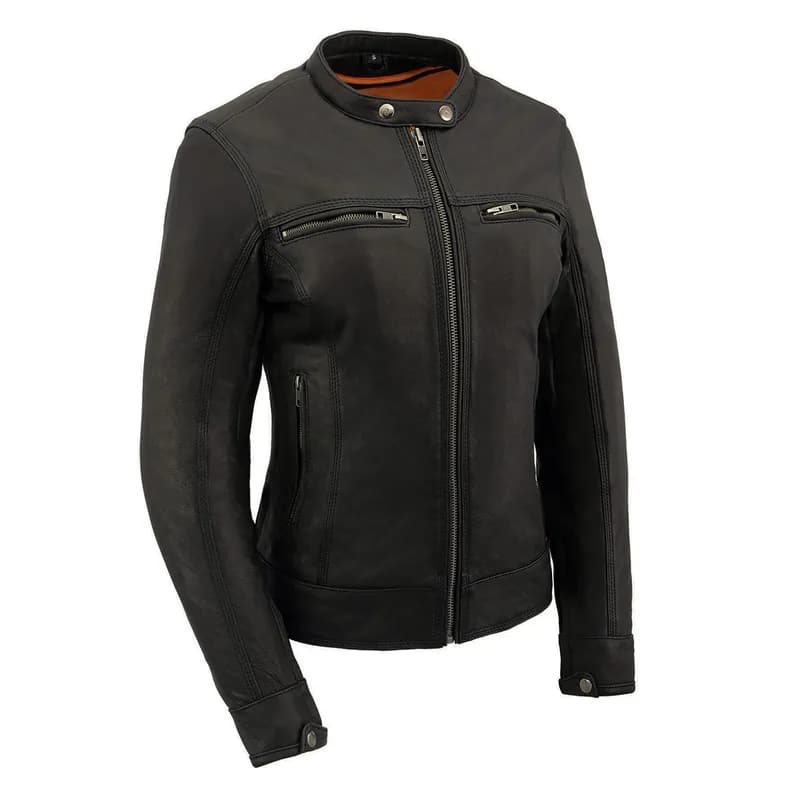 Women's Scooter Black Leather Vented Lightweight Triple Stitch Motorcycle Jacket — image 1 of 1
