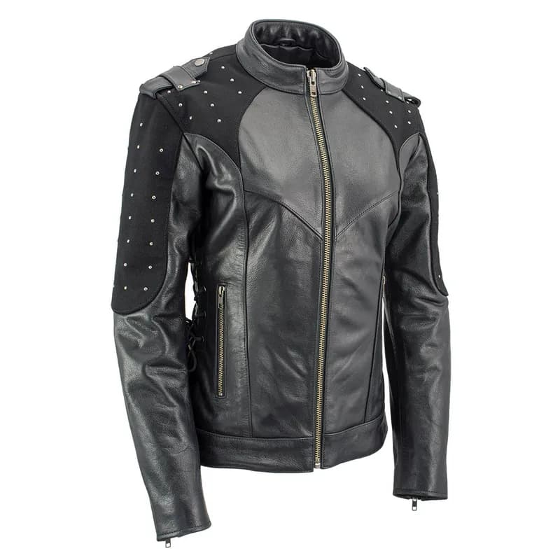 Women's Scuba Style Black Leather Motorcycle Biker Jacket w/ Reflective Wings and — image 1 of 1