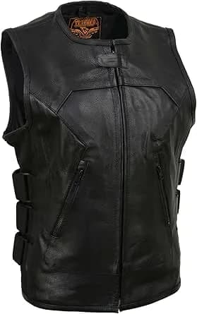 Women's Tactical Swat Style Rider Leather Vest w/ Single Panel Back for Club Patches — image 1 of 1