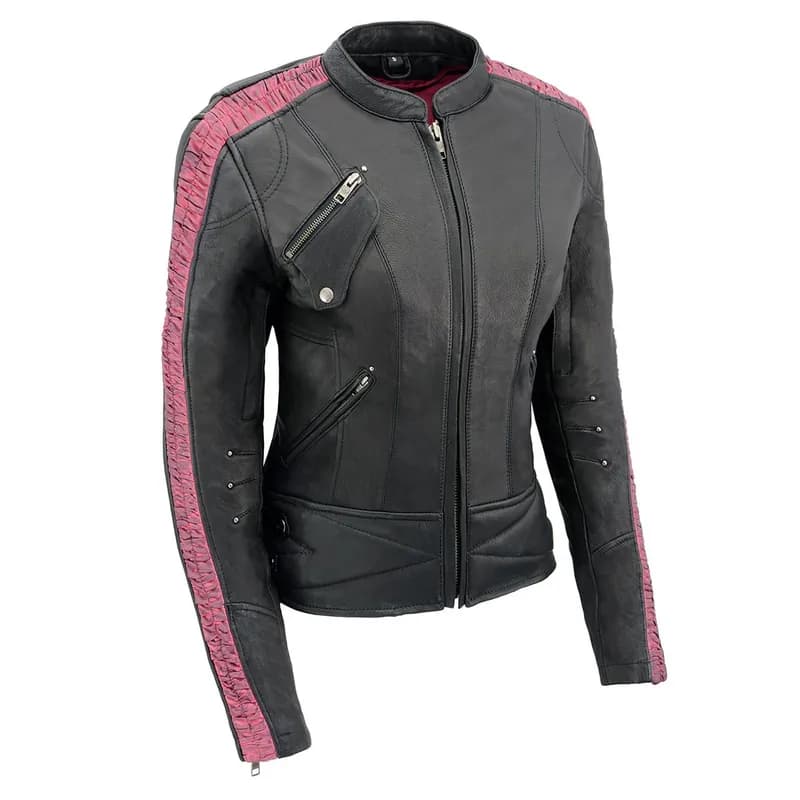Womens Black and Pink 'Crinkled Arm' Lightweight Racer Jacket — image 1 of 1