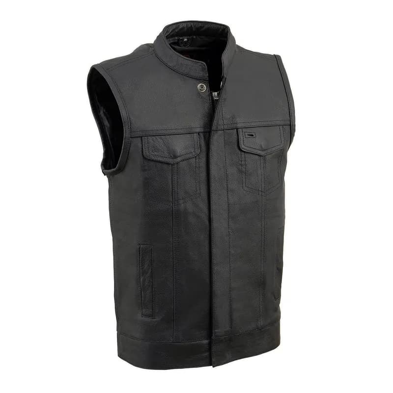 Youth Size Black Leather Open Neck Club Style Motorcycle Riders Vest — image 1 of 1