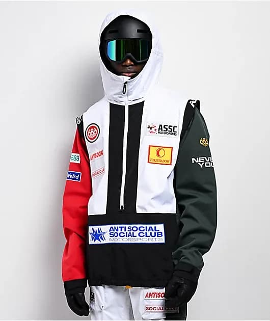 AntiSocialSocialClub F1 White Colorblock 10K Shell Anorak Snowboard Jacket — image 1 of 1