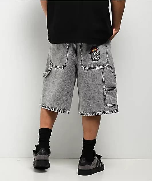 Utility Grey Wash Baggy Carpenter Shorts — image 1 of 1
