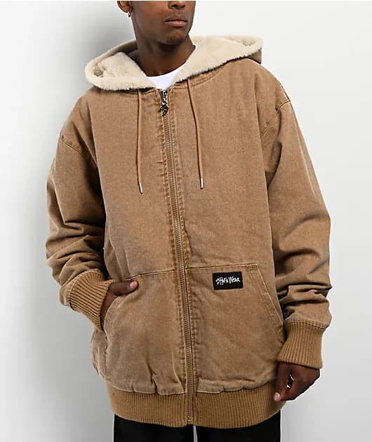 Aged Canvas Fur Brown Wash Work Jacket