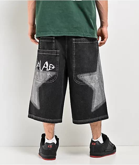Airbrush Star Dark Blue Wash Mega Wide Denim Shorts — image 1 of 1