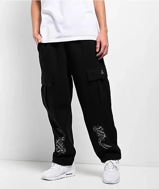 Airbrushed Koi Black Loose Fit Cargo Sweatpants — image 1 of 1