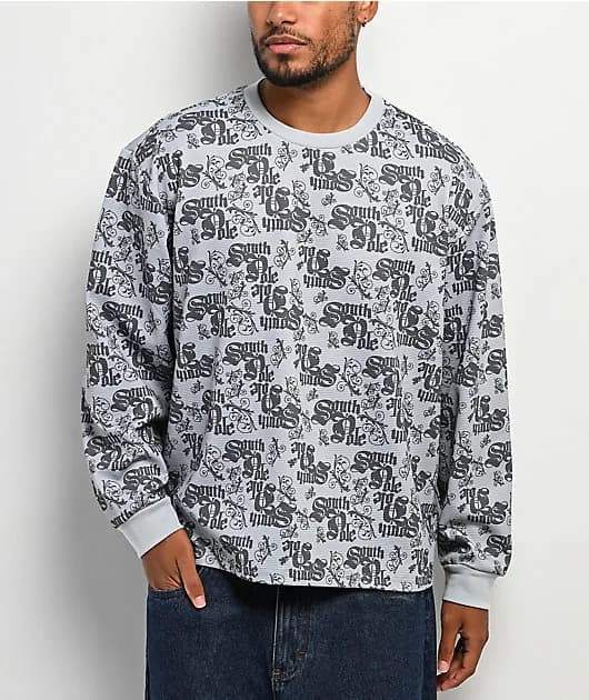 Allover Grey Thermal Long Sleeve Boxy Crop T-Shirt — image 1 of 1