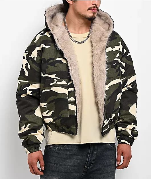 Camo Canvas Hooded Crop Jacket — image 1 of 1