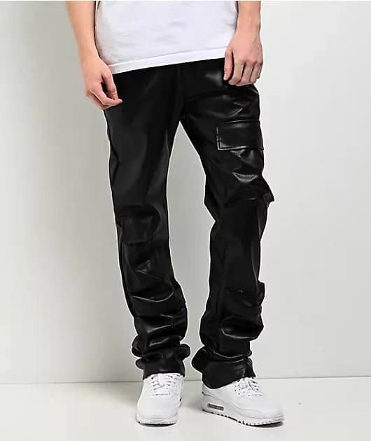 Pleather Black Flare Cargo Pants — image 1 of 1
