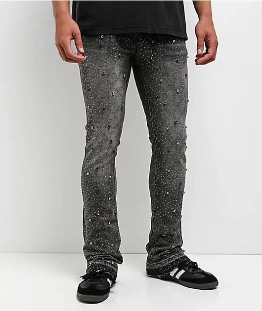 Rhinestone Grey Wash Bootcut Jeans — image 1 of 1