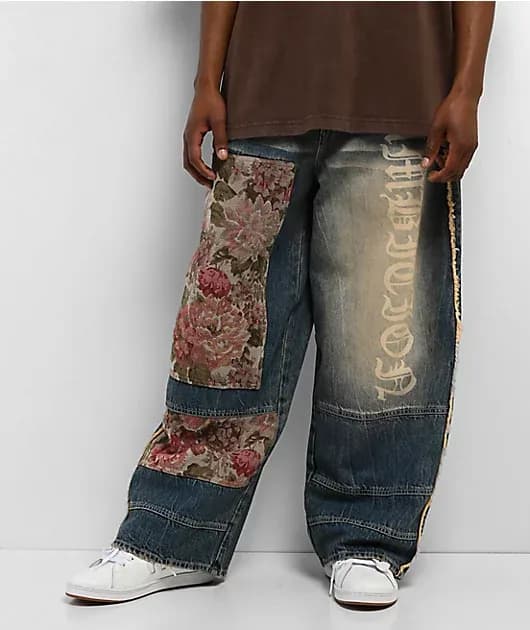 Astray Ambition Blue Wash Ultra Wide Patchwork Jeans — image 1 of 1