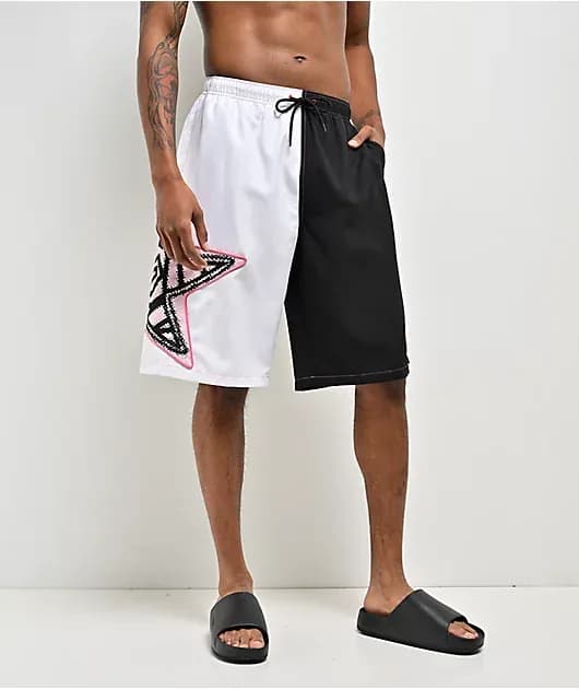 Bass Star Piped White Black Board Shorts — image 1 of 1