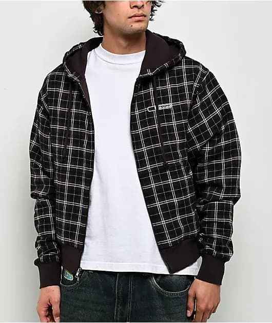 Beach Brown Plaid Crop Zip Hoodie — image 1 of 1