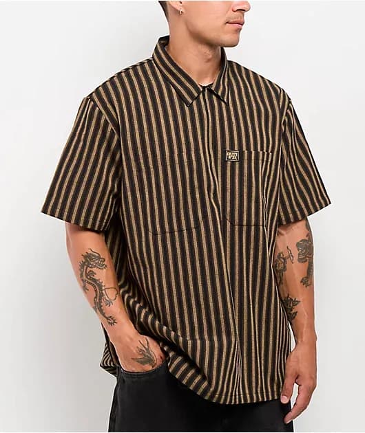 Black Tan Stripe Quarter Zip Shirt — image 1 of 1