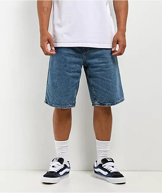 Blake Blue Wash Loose Fit Denim Skate Shorts — image 1 of 1