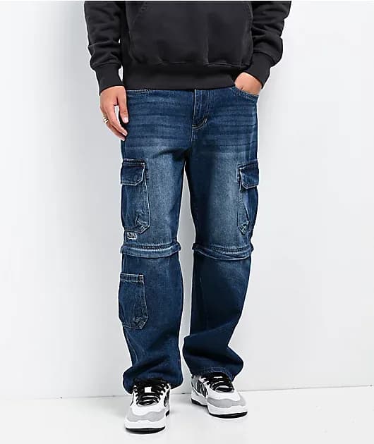 Blue Zip Off Cargo Denim Skate Jeans — image 1 of 1