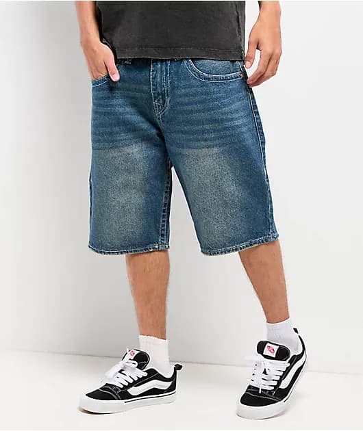 Bobby Flap Stormy Sky Wash Baggy Denim Shorts — image 1 of 1