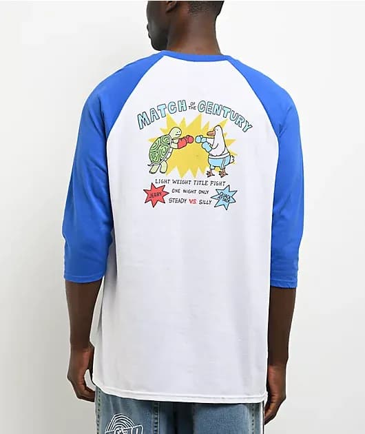 Boxing Jerry White Blue Three Quarter Sleeve T-Shirt — image 1 of 1