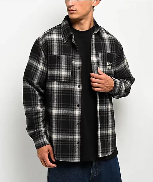 Browser Black Grey Plaid Flannel Shirt — image 1 of 1