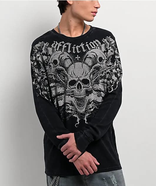 Catastrophe Black Wash Thermal Long Sleeve T-Shirt — image 1 of 1