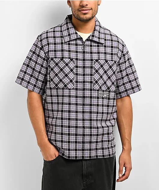 Cell Plaid Lavender Grey Short Sleeve Work Shirt — image 1 of 1