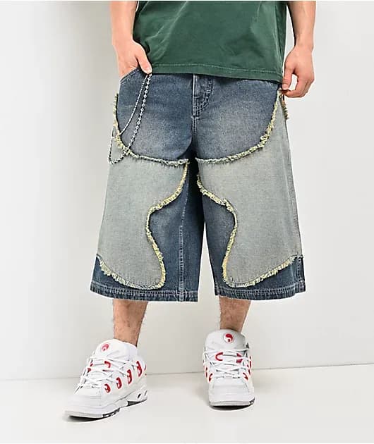 Chain Star Blue Wash Mega Wide Denim Shorts — image 1 of 1
