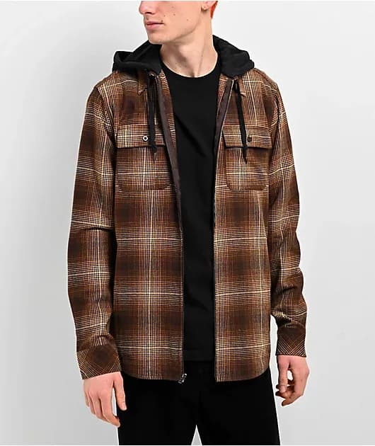 Chancer Brown Hooded Flannel Zip Shirt — image 1 of 1