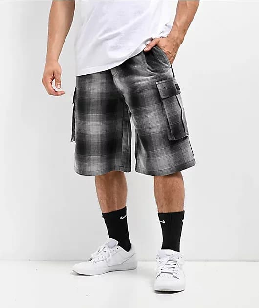 Checker Grey Cargo Shorts — image 1 of 1