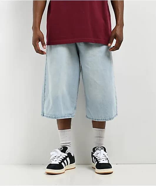Colby Ultra Wide Blue Wash Denim Skate Shorts — image 1 of 1