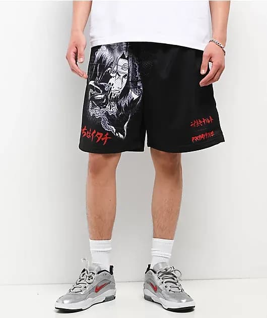 Comic Print Shippuden Clones Black Mesh Shorts — image 1 of 1