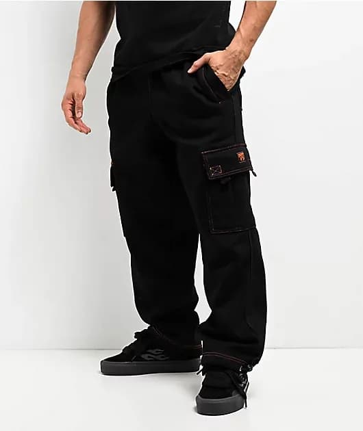Contrast Black Orange Cargo Sweatpants — image 1 of 1