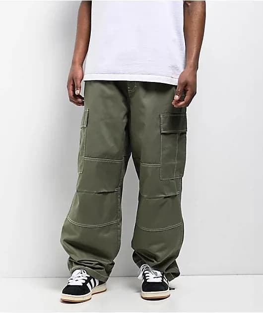 Contrast Olive Ultra Loose Cargo Skate Pants — image 1 of 1