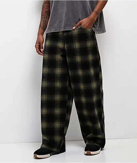 Corduroy Green Plaid Ultra Wide Skate Pants — image 1 of 1