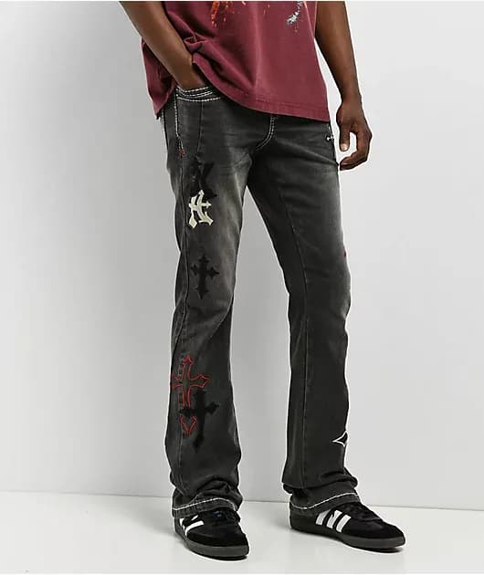 Crosses Grey Wash Stacked Flare Jeans — image 1 of 1