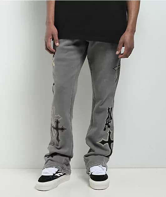 Crosses Grey Wash Stacked Flare Sweatpants — image 1 of 1