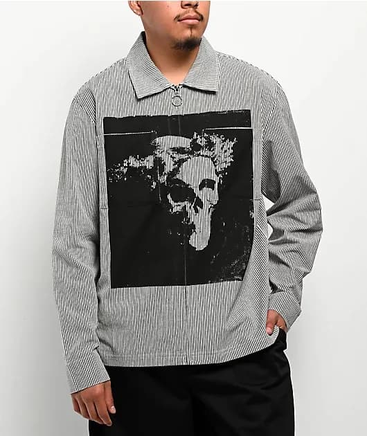 Crowned Stripe Grey Zip Long Sleeve Shirt — image 1 of 1
