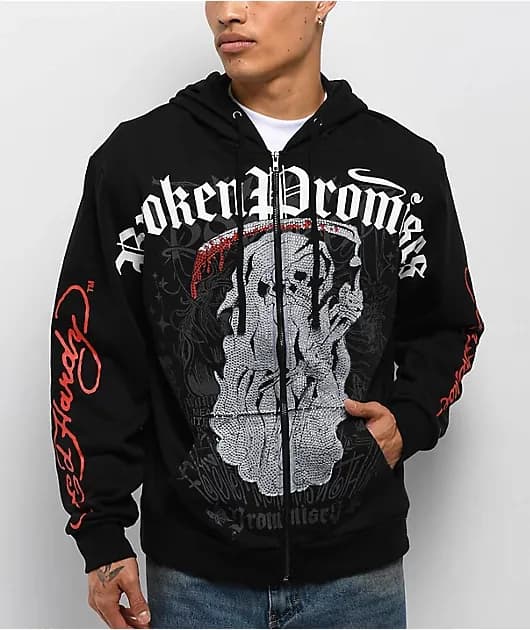 Deaths Shadow Rhinestone Black Zip Hoodie — image 1 of 1