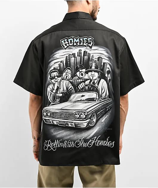 Graphic Rolling With The Black Button Up Short Sleeve Shirt — image 1 of 1