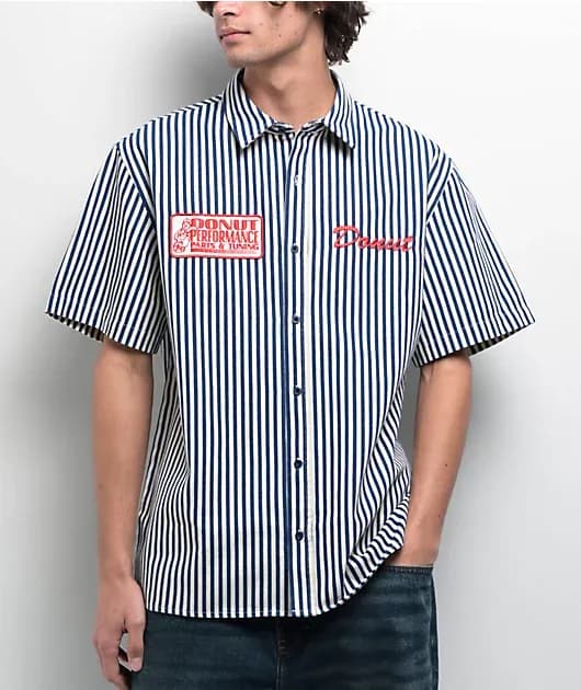 Donut Performance Parts White Blue Work Shirt — image 1 of 1