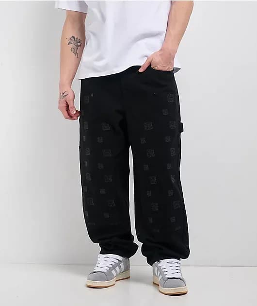 Double Knee Black Loose Fit Canvas Carpenter Skate Pants — image 1 of 1