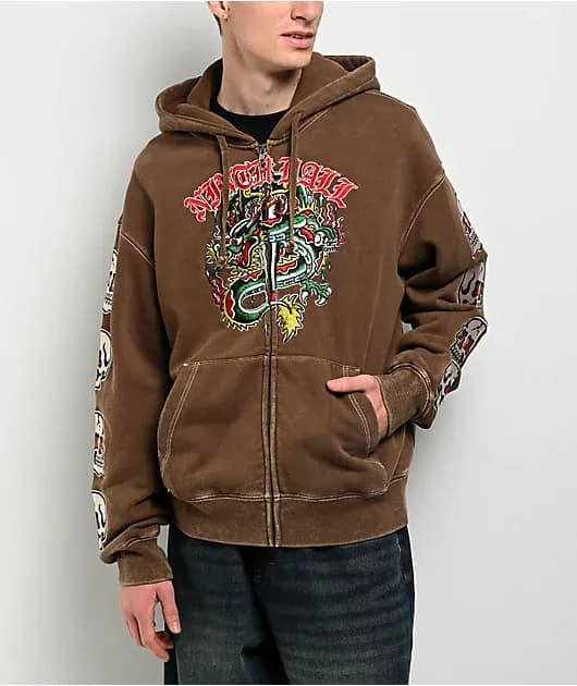 Dragon Fire Brown Wash Zip Hoodie — image 1 of 1
